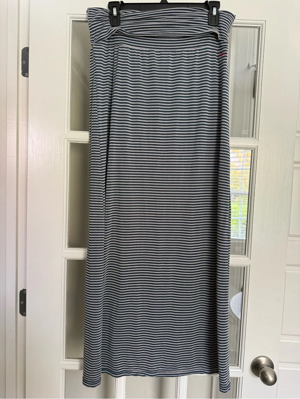 KAVU Blue White Striped Maxi Skirt Foldover Waist Size M